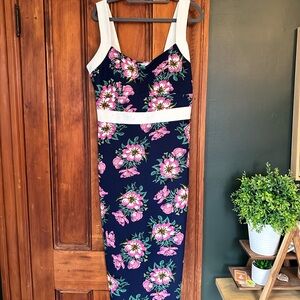 Floral Navy and White Dress- unique vintage